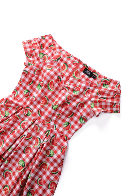 Lily Watermelon Gingham Off Shoulder Dress