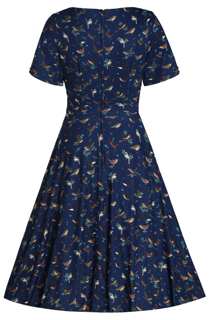 Brenda Navy Blue Bird Print Dress