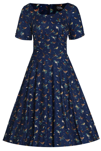 Brenda Navy Blue Bird Print Dress