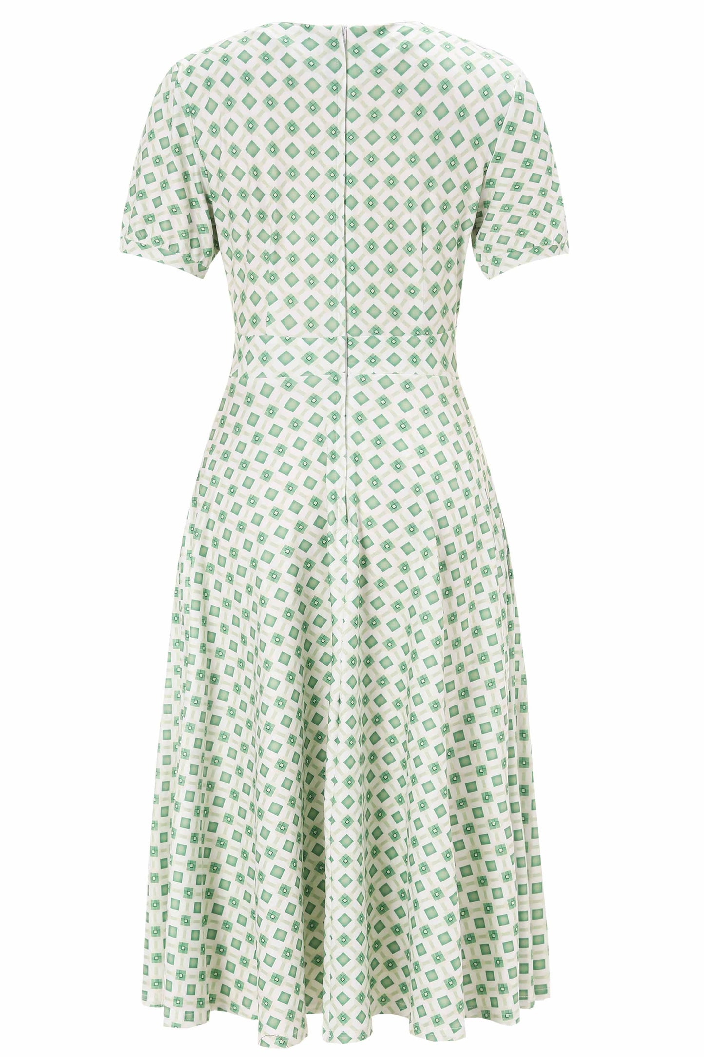 Julia 40s Green Midi Dress In Geometric Diamond Print