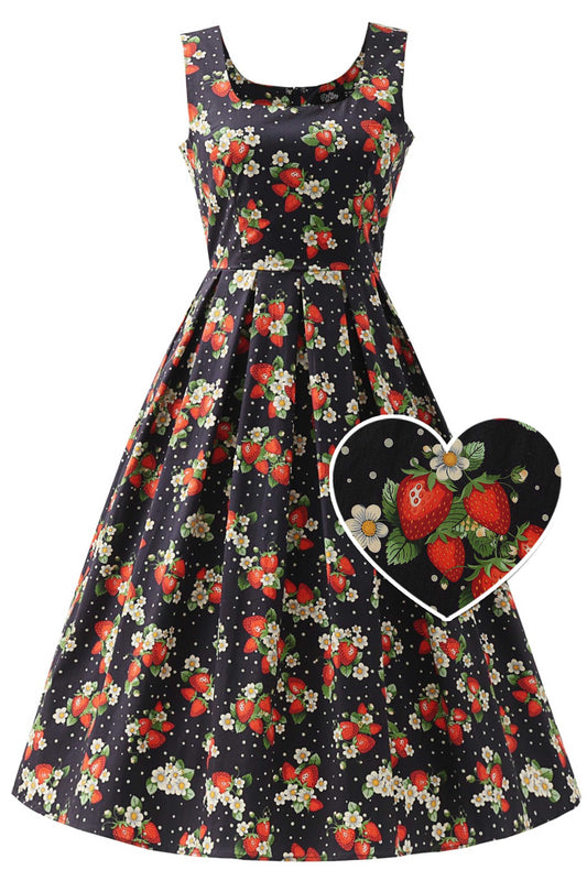 Ophelia Black Strawberry Midi Dress