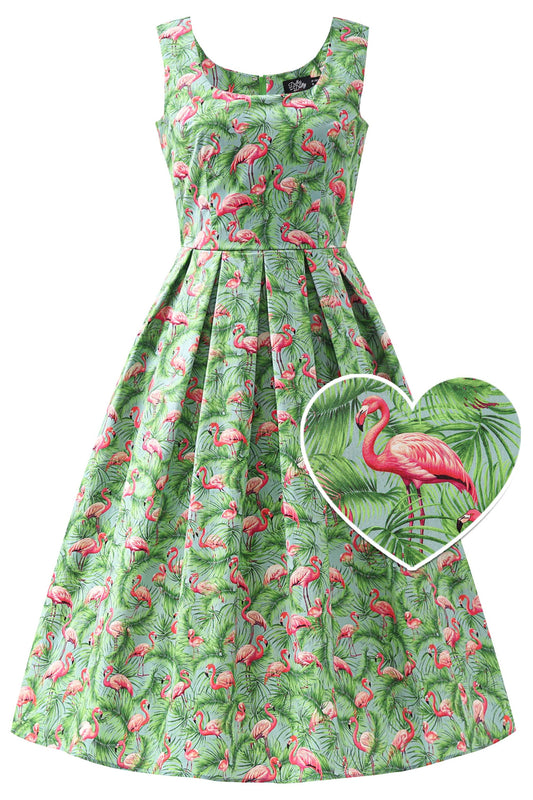 Ophelia Flamingo Midi Dress In Blue