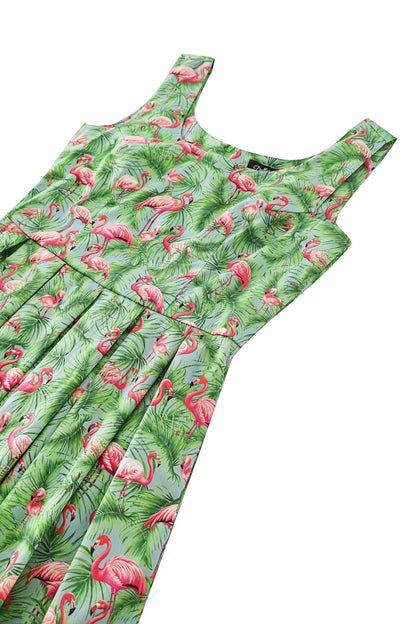 Ophelia Flamingo Midi Dress In Blue