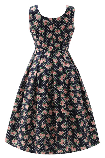 Ophelia Dark Blue Rose Midi Dress
