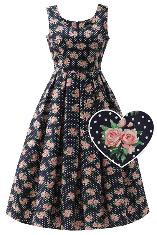 Ophelia Dark Blue Rose Midi Dress