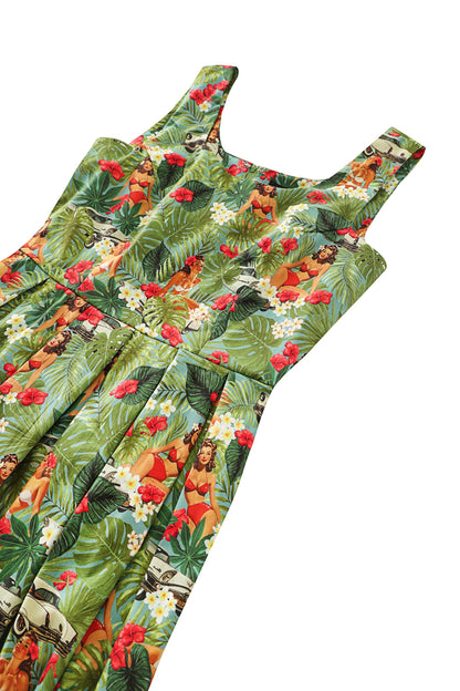 Ophelia Tropical Pinup Girl Midi Dress