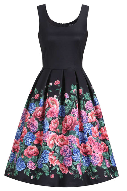 Amanda Hydrangea Black Flared Dress