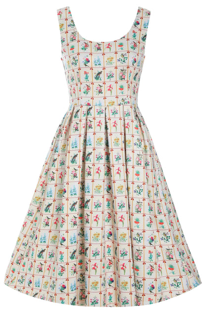 Amanda Cream Floral & Bird Flared Dress