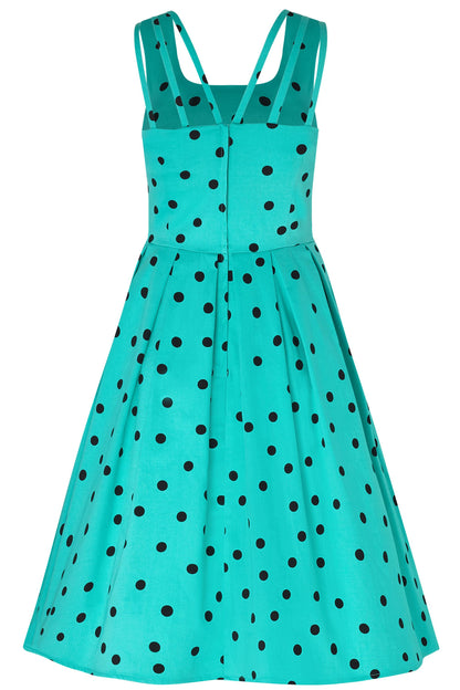 Patricia Vintage Dress Aqua & Black polka