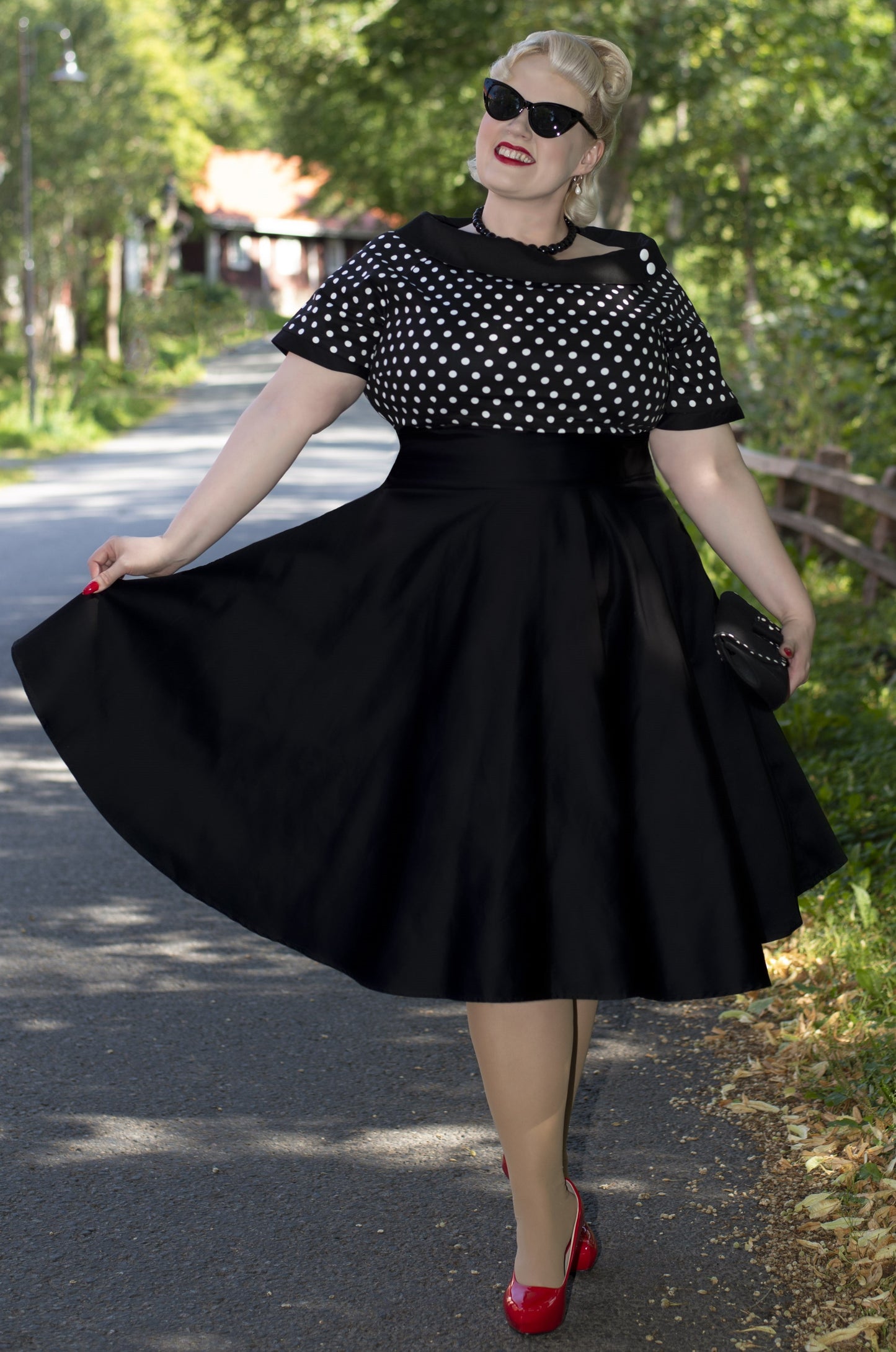 Darlene Black and White Polka Dot Swing Dress