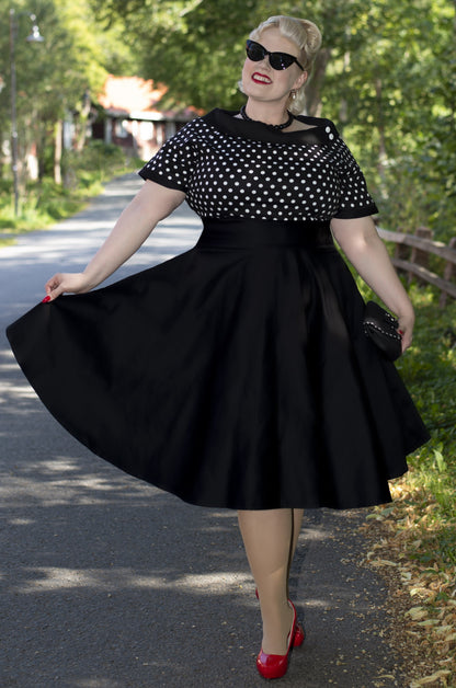 Darlene Black and White Polka Dot Swing Dress