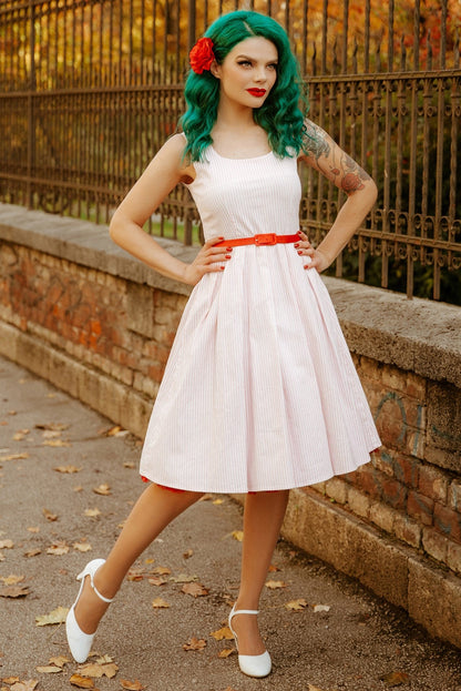 Amanda Pink Pin Striped Swing Dress