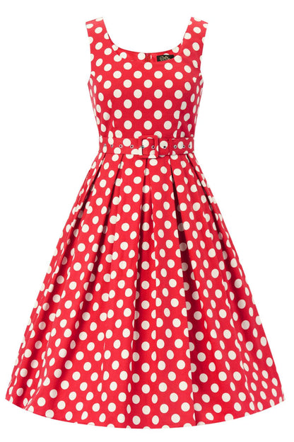 Amanda Polka Dot Flared Dress In Red