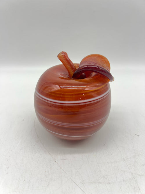 APPLE PAPERWEIGHT BLOWN GLASS WHITE SWRIL DETAIL
