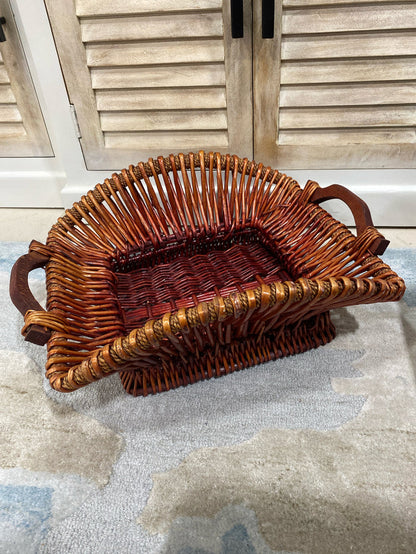 BASKET RED RATAN WEAVE WITH HANDLES