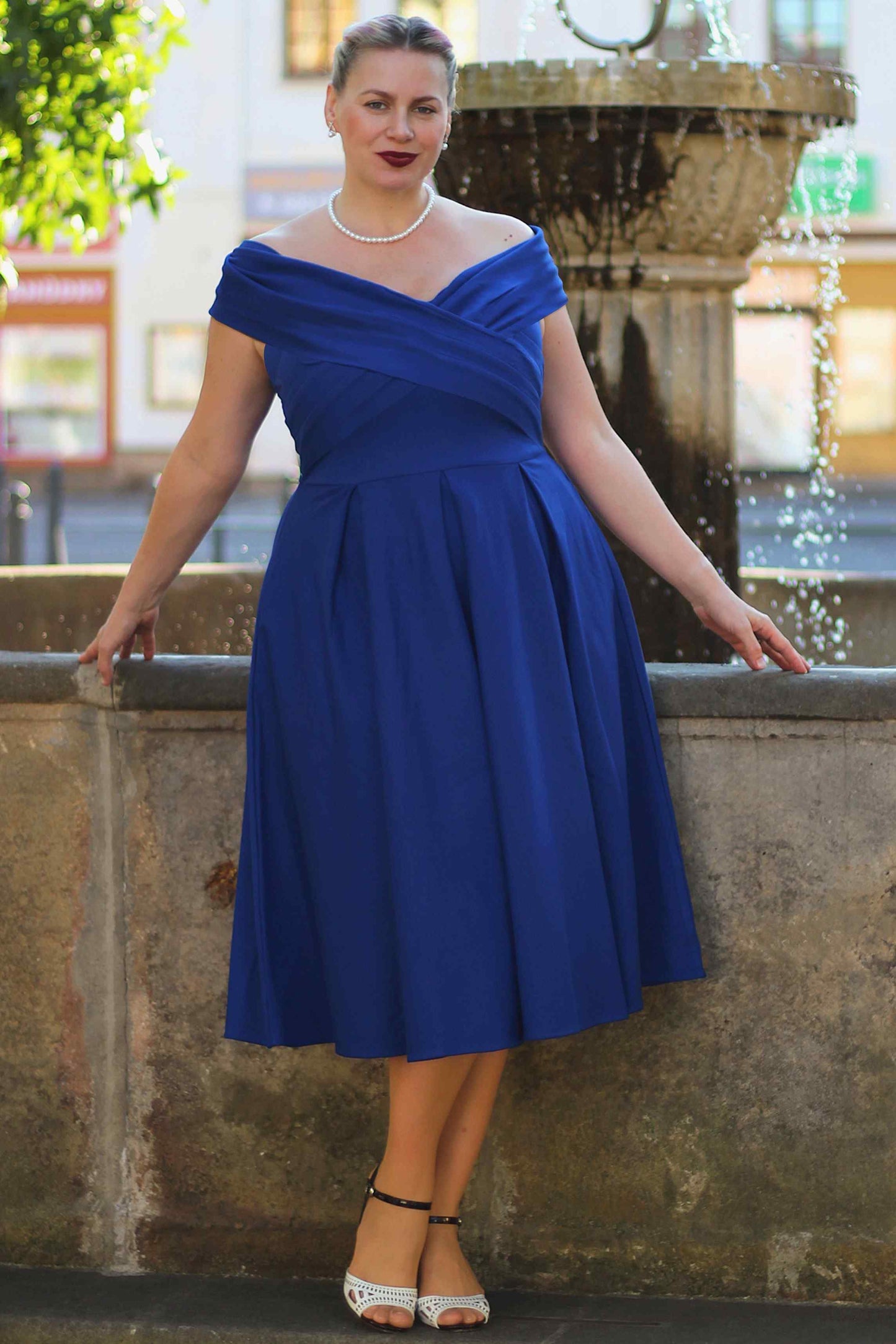Beverly Royal Blue Off Shoulder Dress