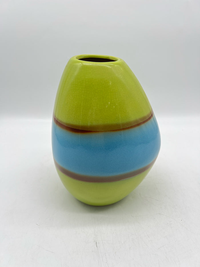 BLUE AND GREEN STRIPED CERAMIC VASE