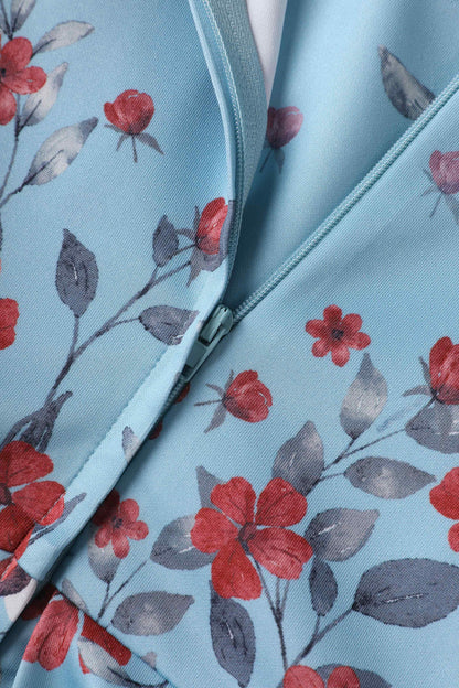Amanda Blue Falling Flower Swing Dress