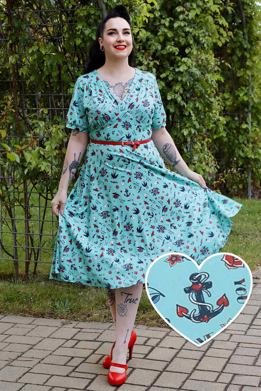 Julia Blue Nautical Tattoo Midi Dress