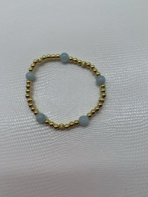 BRACELET 14KT 4MM GOLD BALL & 6MM AQUA MARINE
