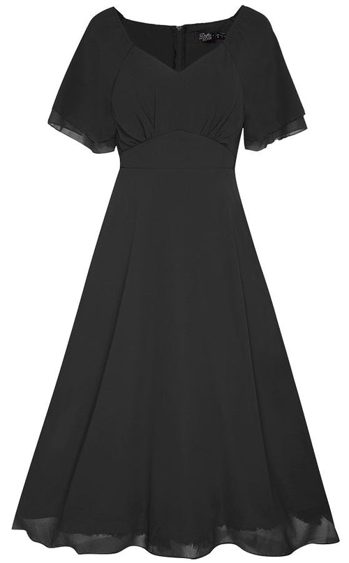 Meredith Comfortable Flattering Floaty Chiffon Dress in Black