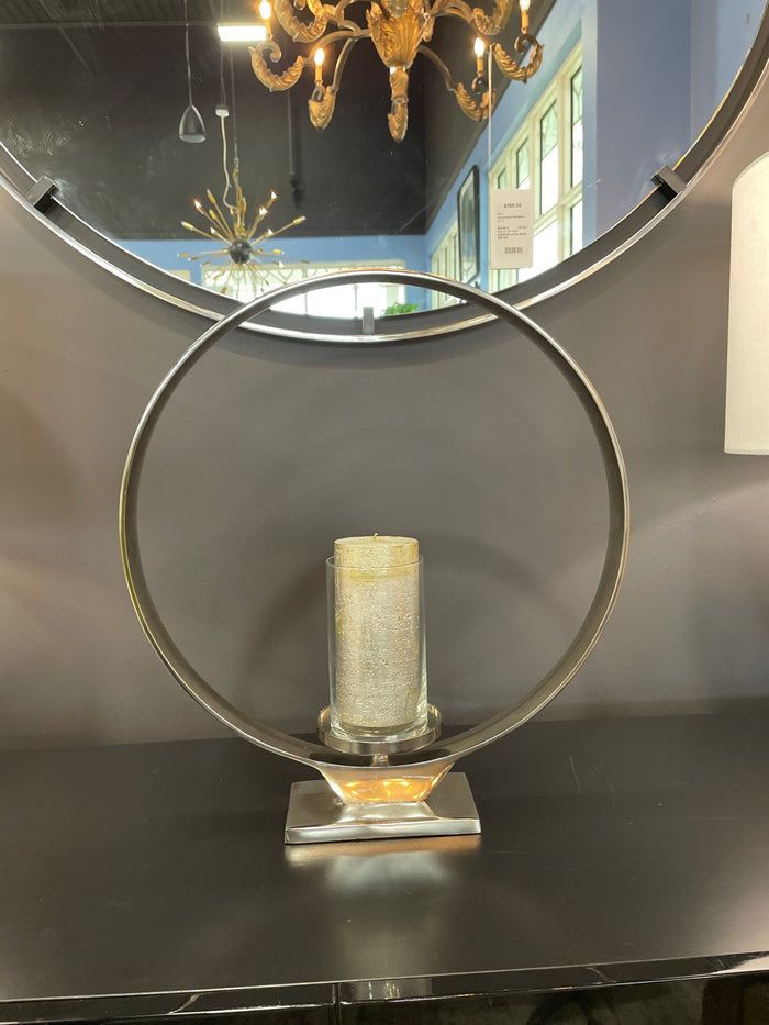 CANDLE HOLDER CIRCULAR HAMMERED SILVER