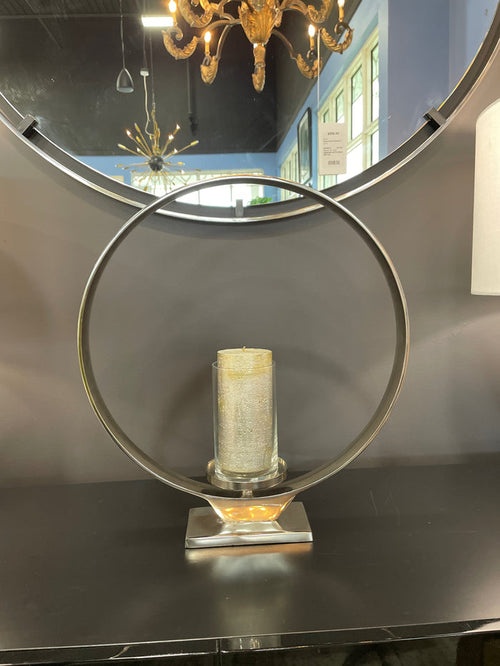 CANDLE HOLDER CIRCULAR HAMMERED SILVER