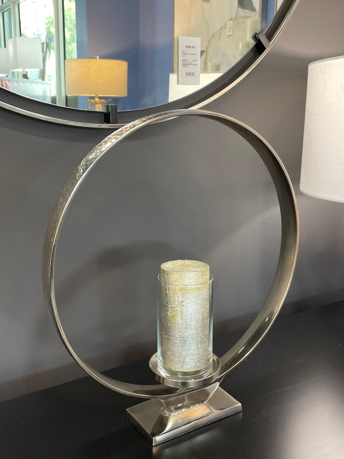 CANDLE HOLDER CIRCULAR HAMMERED SILVER