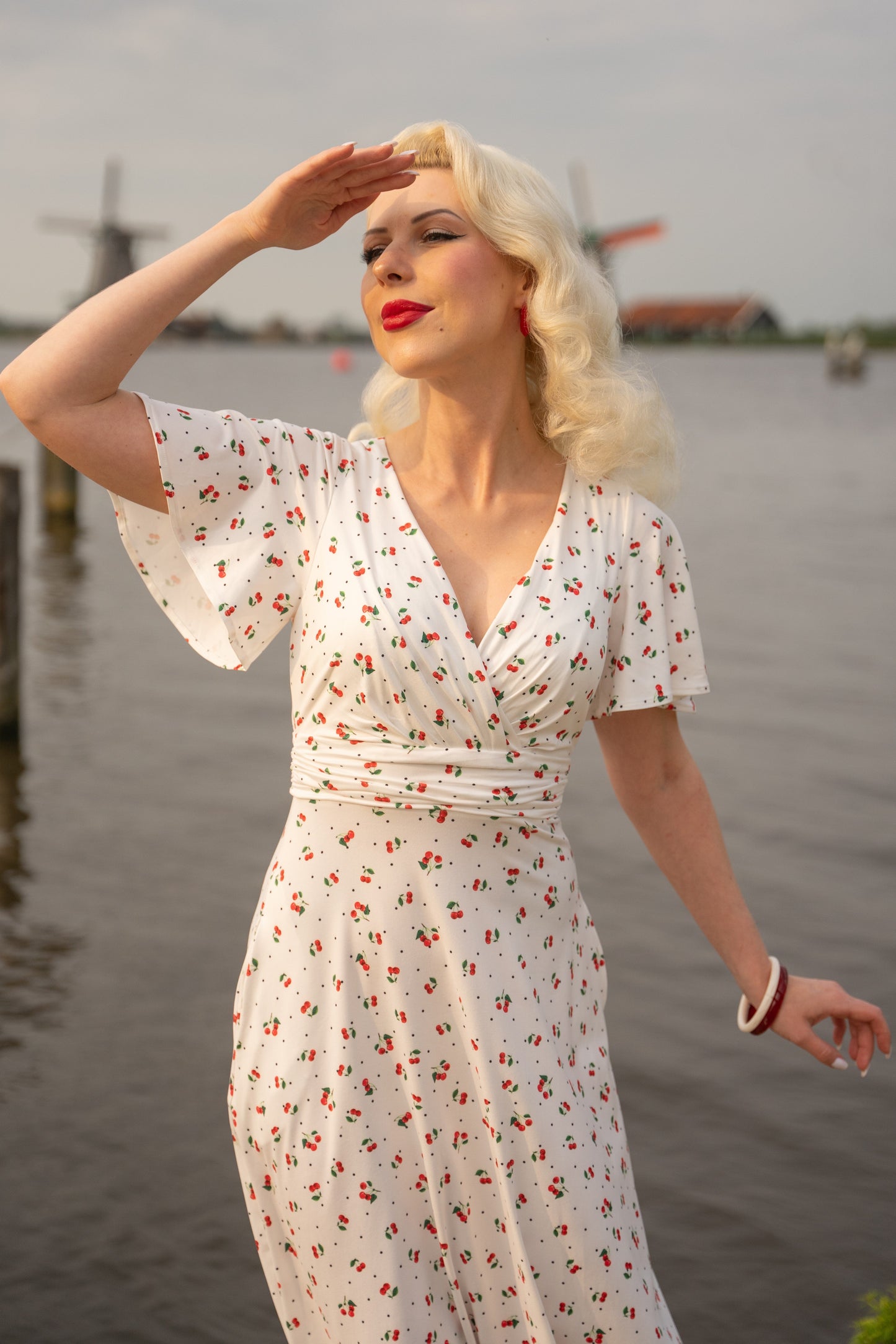 Donna Cherry White Crossover Bust Dress