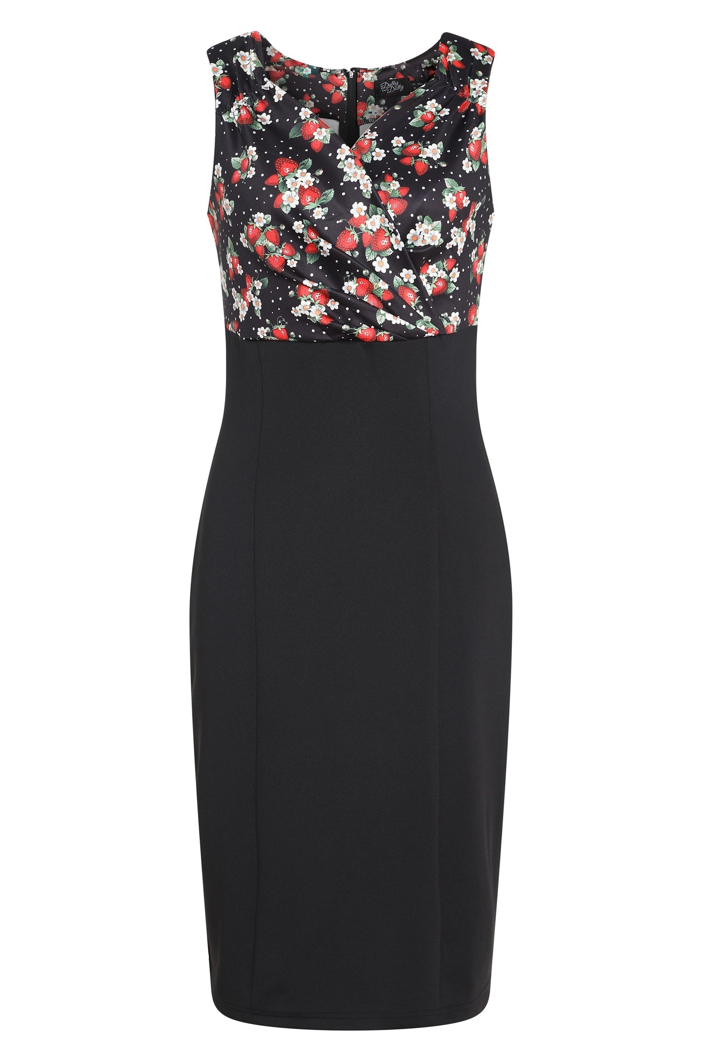 Cheryl Black Pencil Dress In Strawberry Print