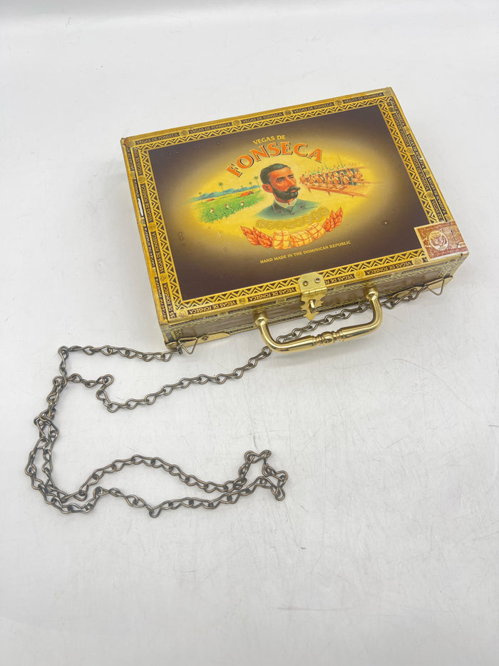 CIGAR BOX PURSE WITH GOLD DETAIL