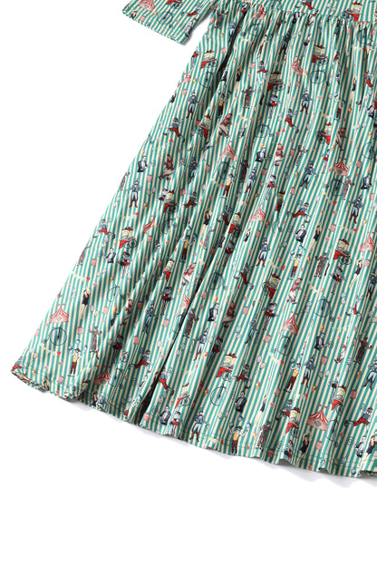 Billie Green Circus Striped Long Sleeved Dress