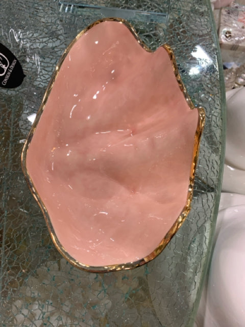 CLAM SHELL BOWL WITH 22K GOLD ACCENT PINK SMALL