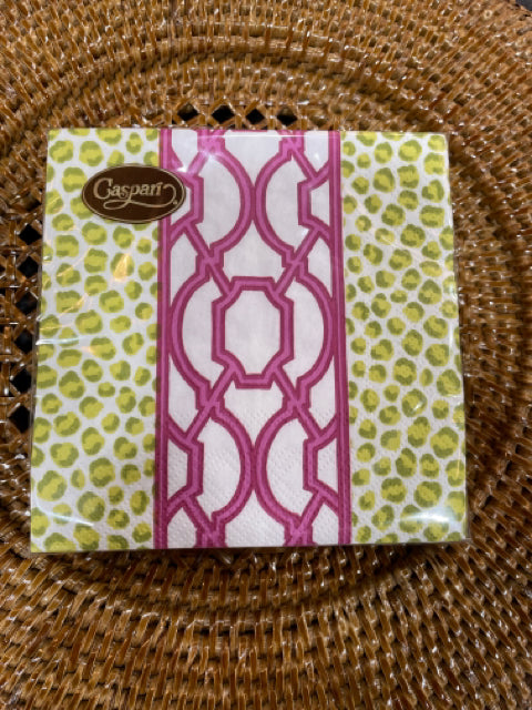 COCKTAIL NAPKIN KNOTS AND SPOTS GREEN FUCHSIA