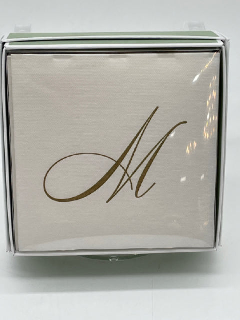 COCKTAIL NAPKIN "M" INITIAL WHITE AND GOLD PAPER LINEN