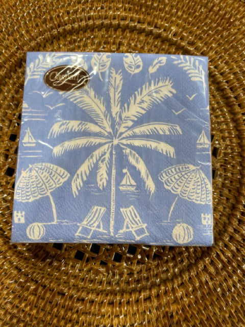 COCKTAIL NAPKIN  PALMS AND PARASOLS OCEAN