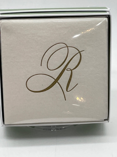 COCKTAIL NAPKIN "R" INITIAL WHITE AND GOLD PAPER LINEN