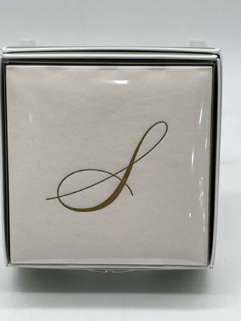 COCKTAIL NAPKIN "S" INITIAL WHITE AND GOLD PAPER LINEN