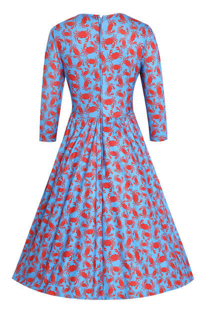 Billie Blue Crab Print Sleeved Dress