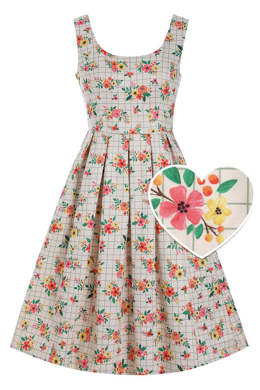 Amanda Cream White Floral Check Dress