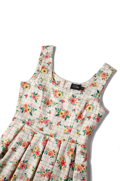 Amanda Cream White Floral Check Dress