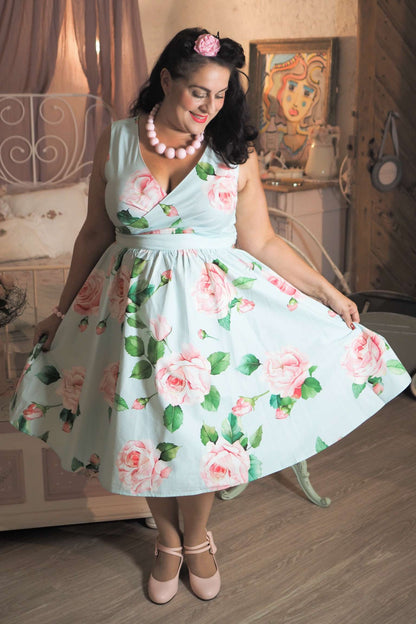 May Crossover Bust Baby Blue Rose Dress