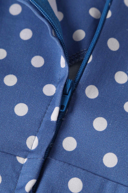 May Crossover Bust Blue and White Polka Dot Dress