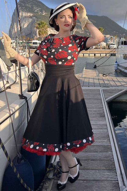Darlene Rockabilly Rose Polka Dot Swing Dress
