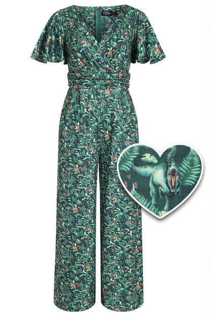 Esther Dinosaur Forest Jumpsuit In Green