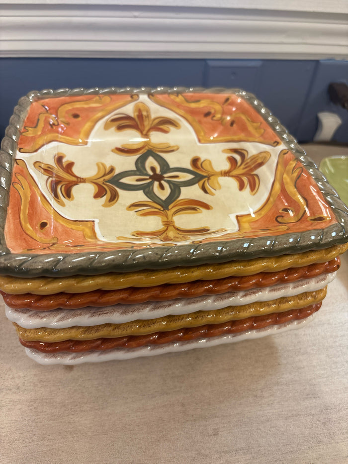 EARTHENWARE TUSCAN SQUARE PLATES S/7
