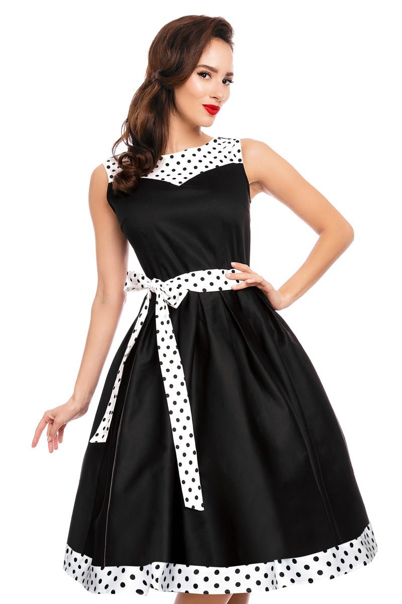 Elizabeth Vintage Dress in Black/White Polka Dot Print