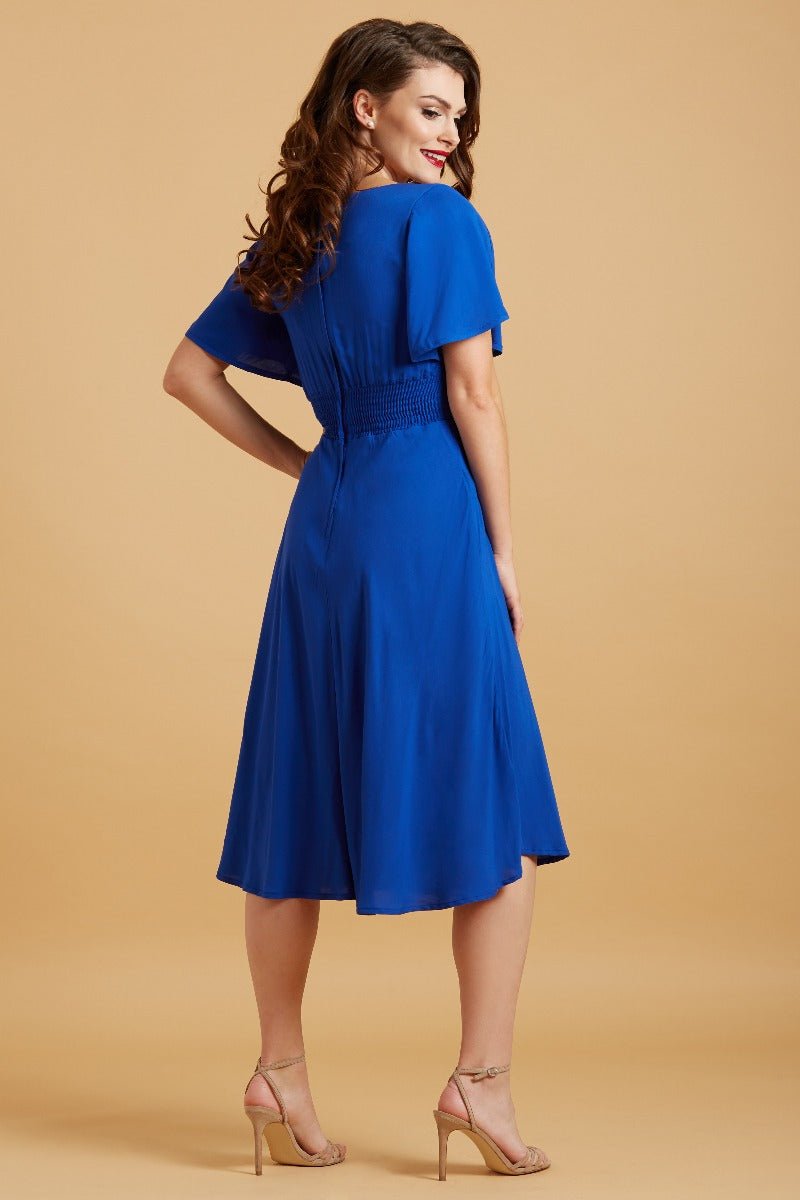 Janice Vintage Tea Dress with Short Sleeves in Dark Blue