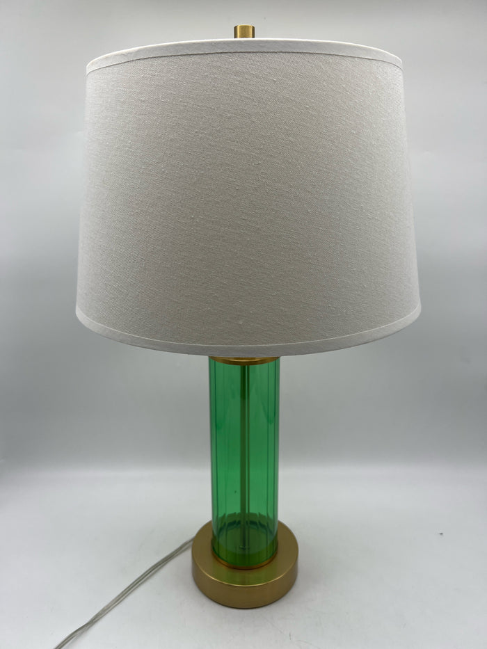LAMP RIBBED GREEN GLASS WITH GOLD BASE