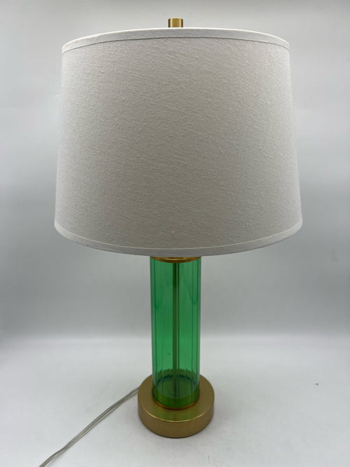 LAMP RIBBED GREEN GLASS WITH GOLD BASE